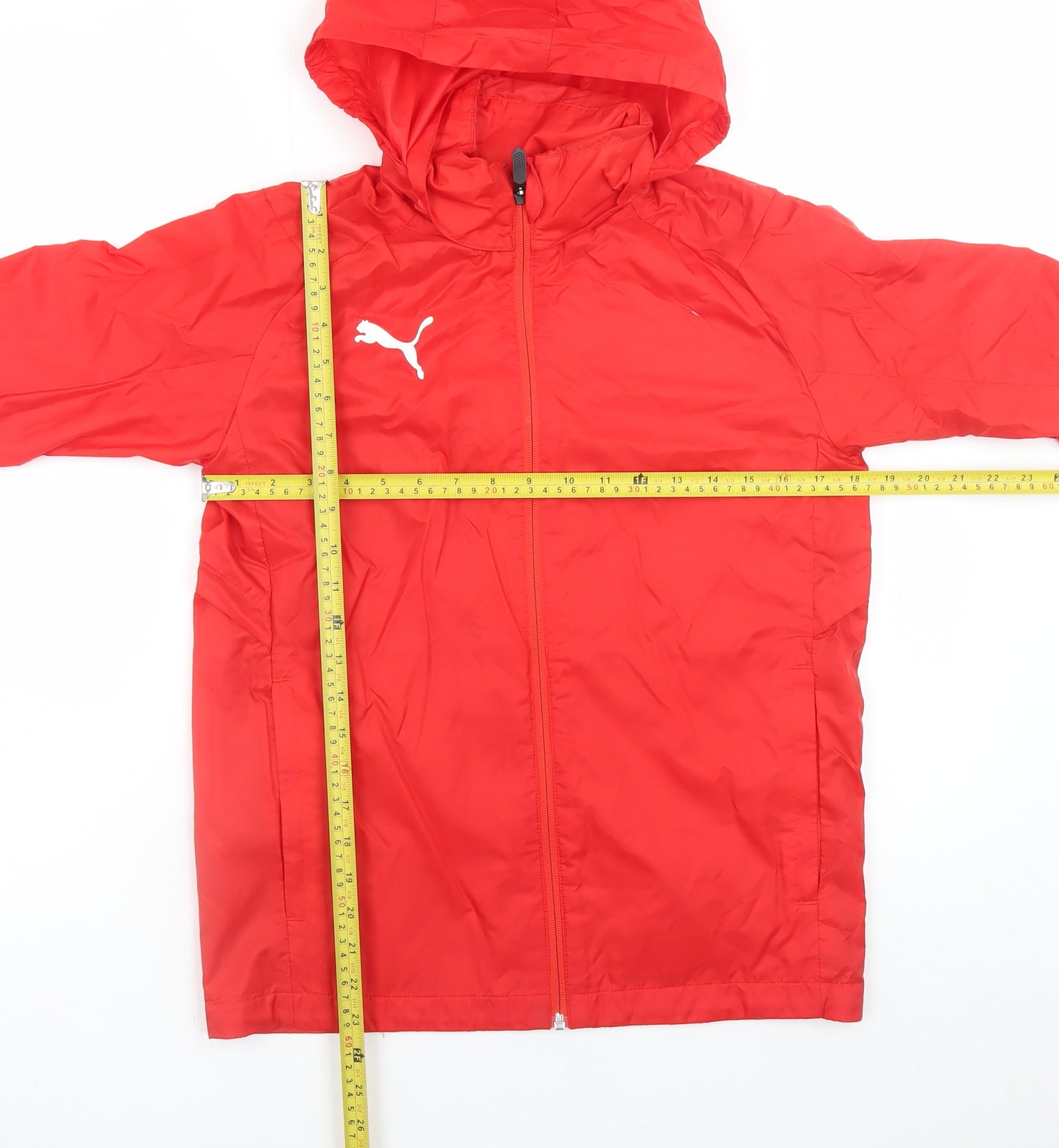 Puma Boys Red Hooded Windbreaker Jacket 14 Years Lightweight Zip Up