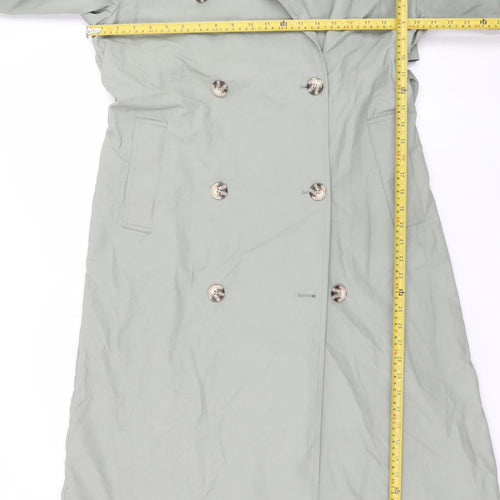 Reserved Women's Green Long Trench Coat M Belted Double-Breasted