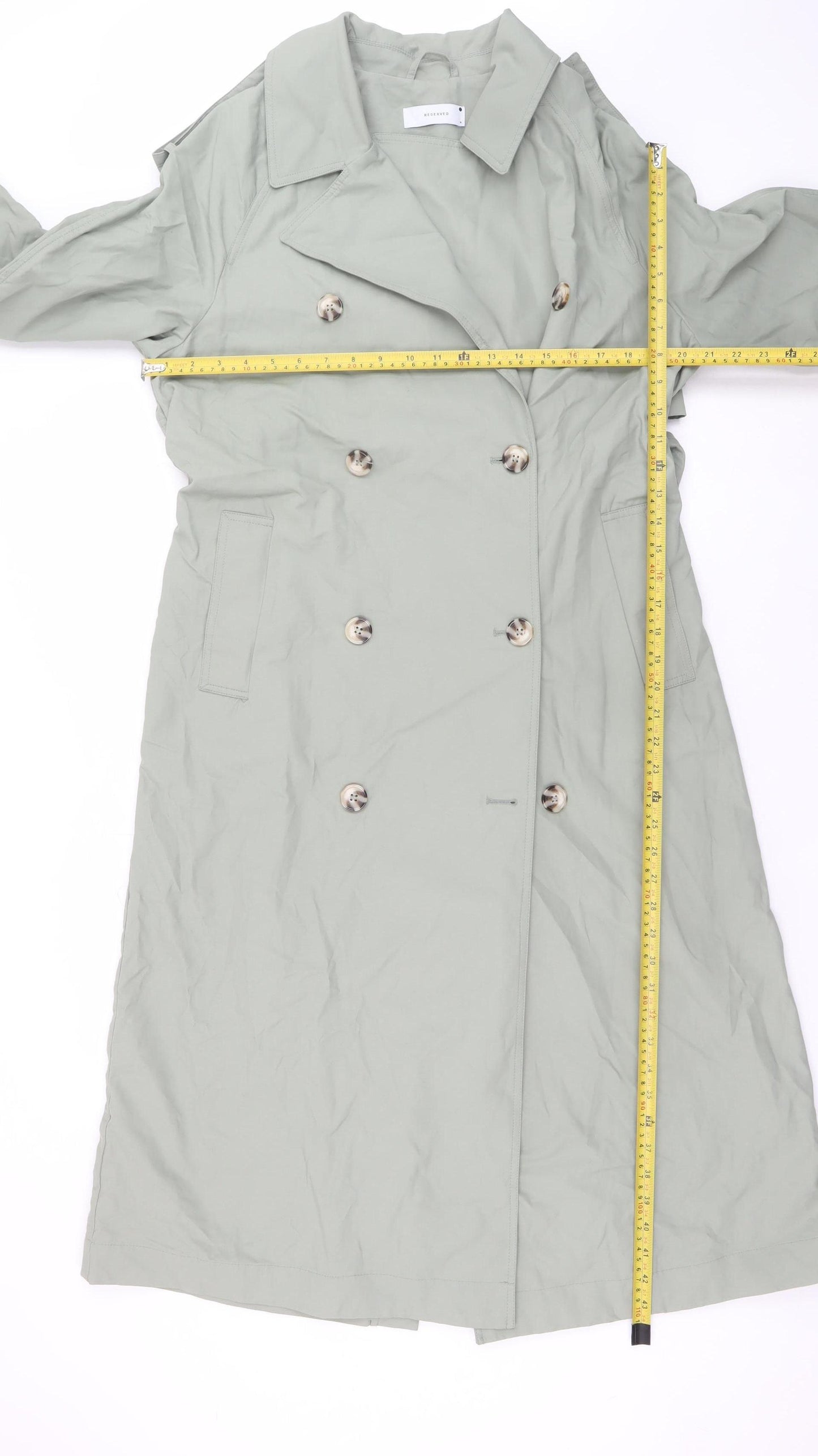 Reserved Women's Green Long Trench Coat M Belted Double-Breasted