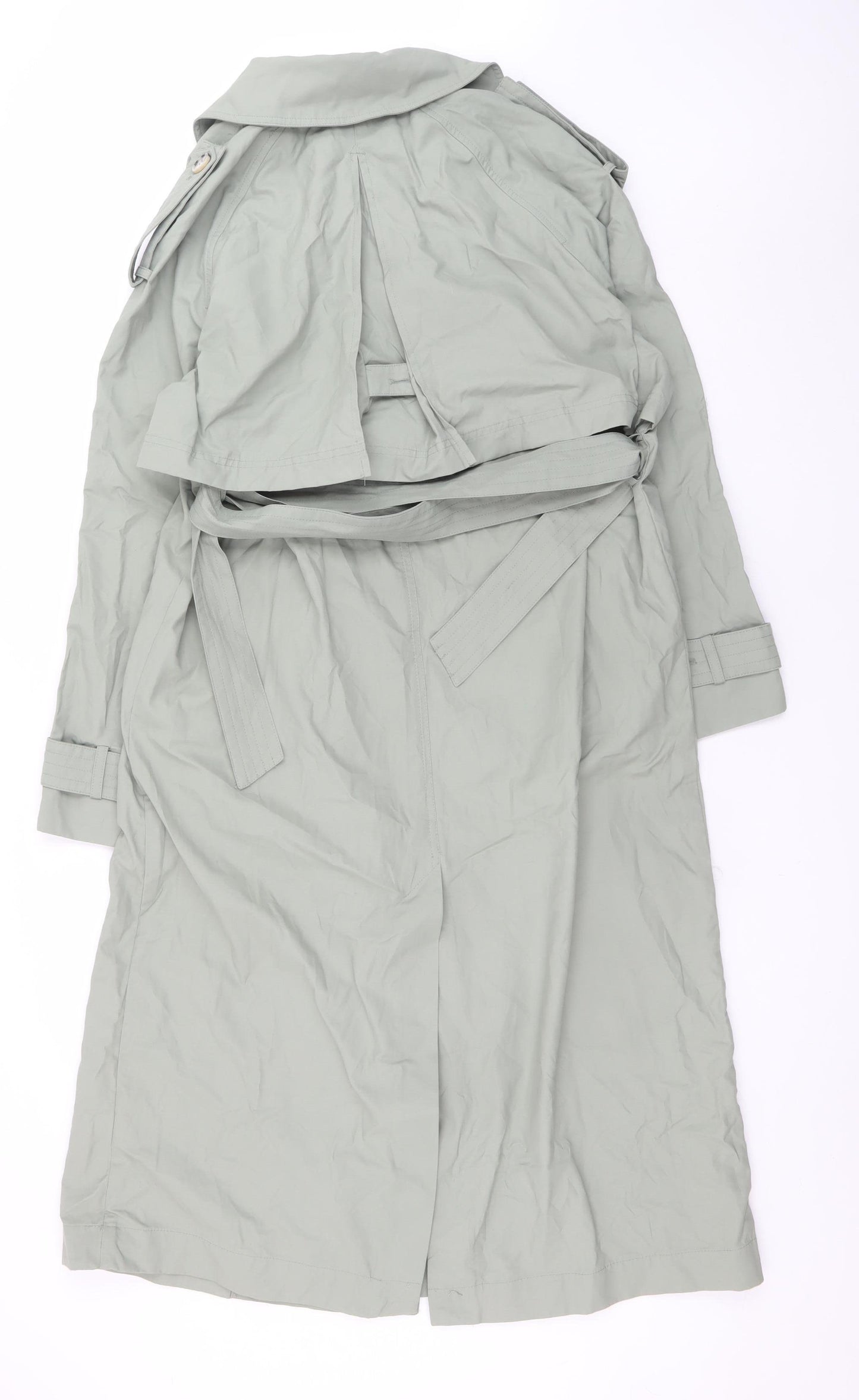 Reserved Women's Green Long Trench Coat M Belted Double-Breasted
