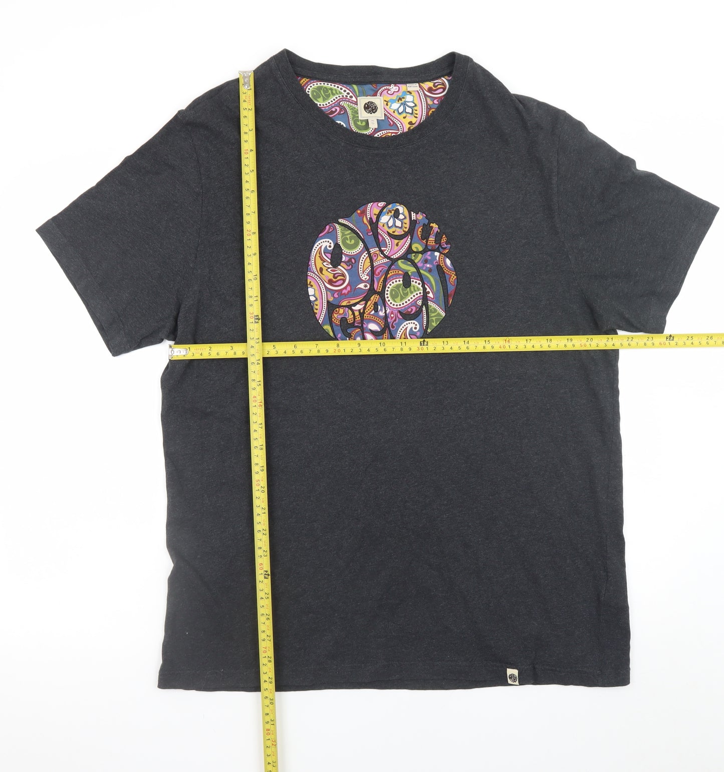 Pretty Green Unisex Black Paisley Crew Neck Cotton T-Shirt 2XL