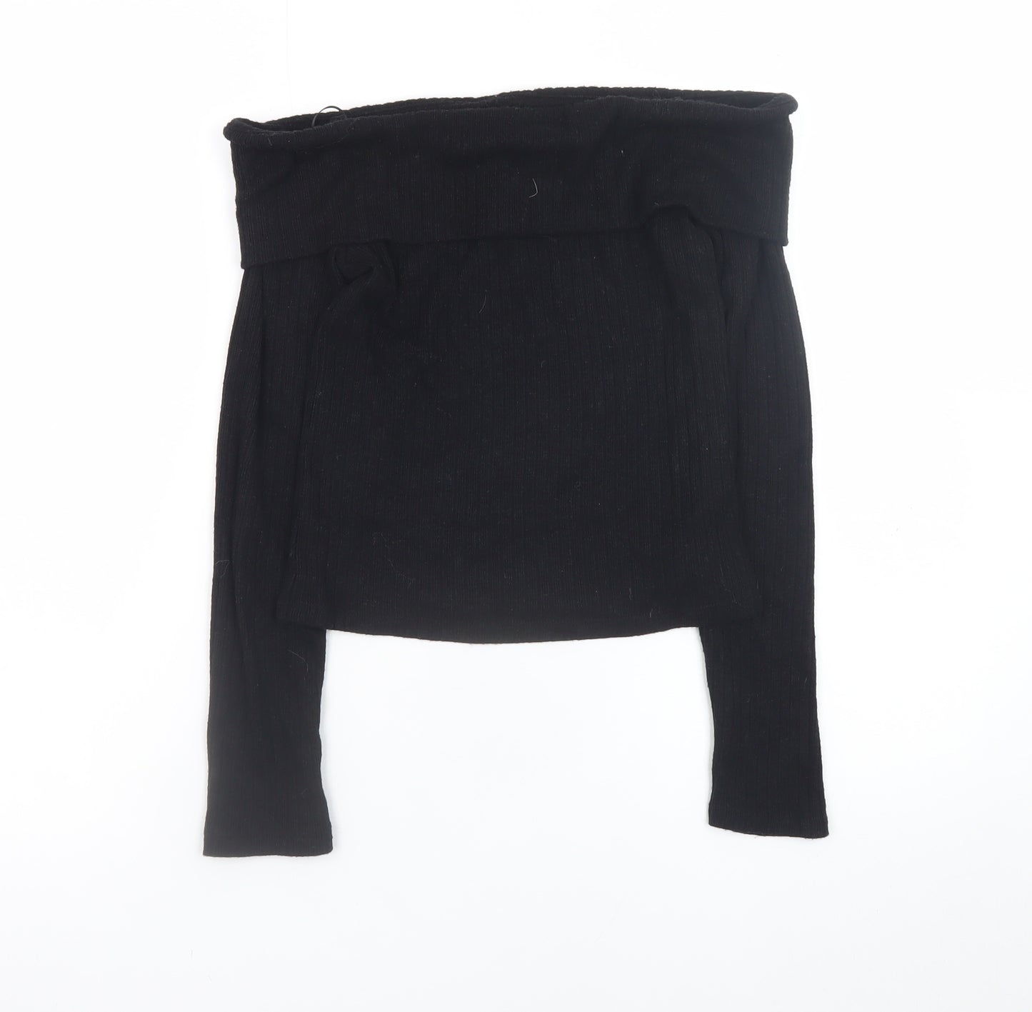 Stradivarius Women's Black Off Shoulder Knit Top Size S