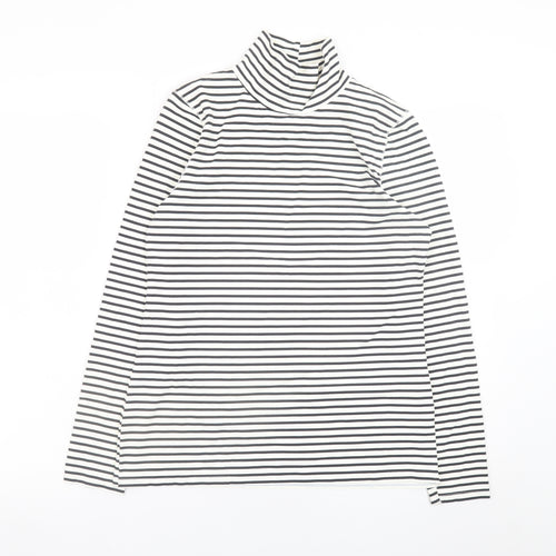 ZARA Women's White Striped Roll Neck Long Sleeve Top Size L