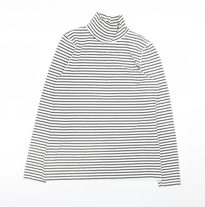 ZARA Women's White Striped Roll Neck Long Sleeve Top Size L