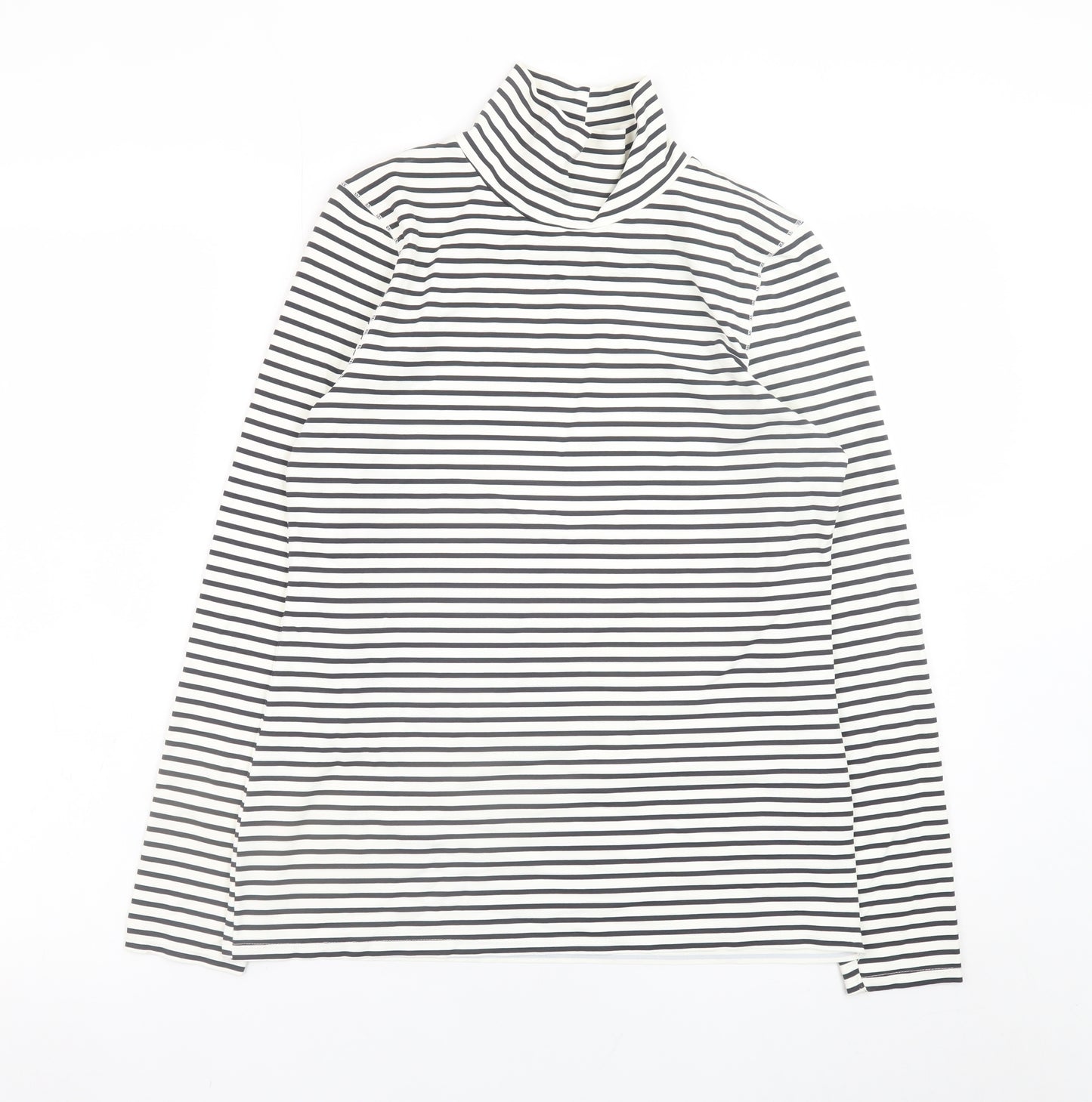 ZARA Women's White Striped Roll Neck Long Sleeve Top Size L