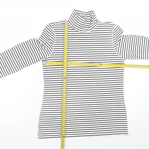 ZARA Women's White Striped Roll Neck Long Sleeve Top Size L