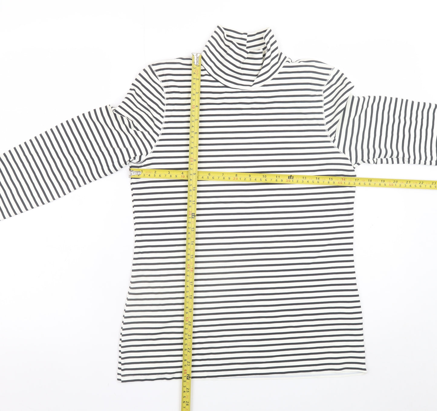 ZARA Women's White Striped Roll Neck Long Sleeve Top Size L