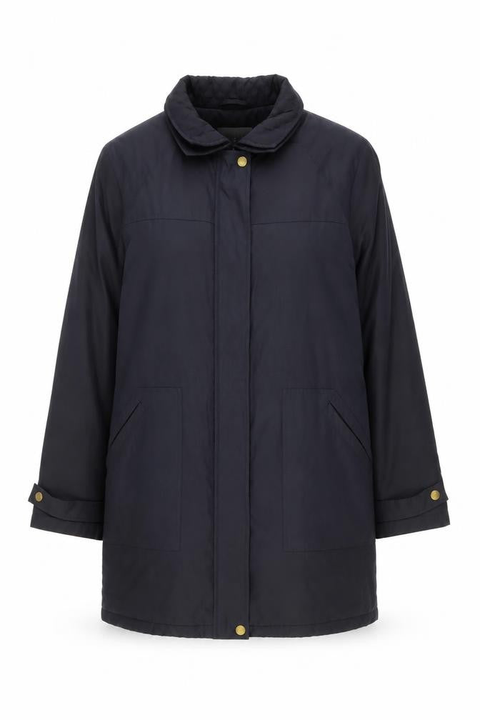 Front view of JFW women’s black, size UK 16, long overcoat lined casual coat