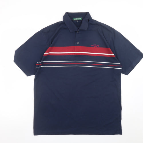Hugo Samuel Men's Navy Striped Cotton Polo Shirt XL Classic Fit