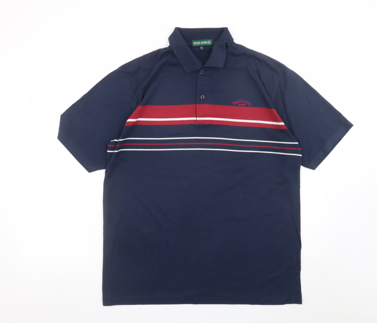 Hugo Samuel Men's Navy Striped Cotton Polo Shirt XL Classic Fit
