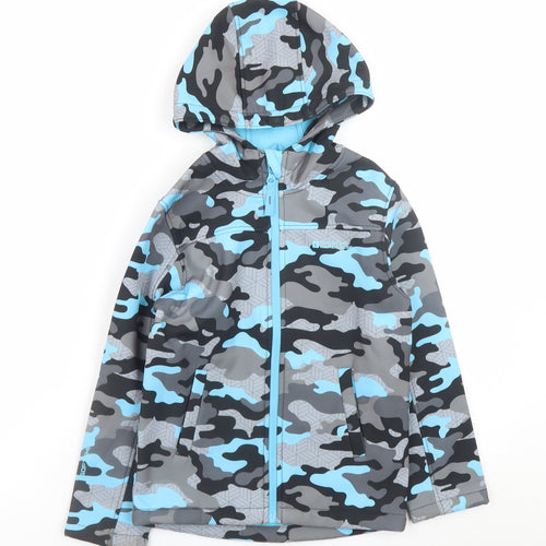Mountain Warehouse Boys Blue Camouflage Soft Shell Hooded Jacket 7-8 Years