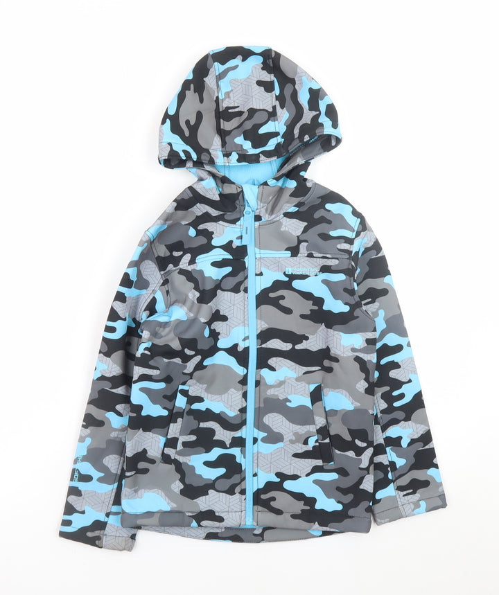 Mountain Warehouse Boys Blue Camouflage Soft Shell Hooded Jacket 7-8 Years