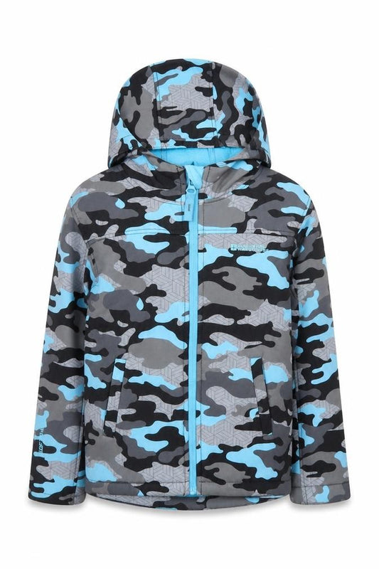 Mountain Warehouse Boys Blue Camouflage Soft Shell Hooded Jacket 7-8 Years