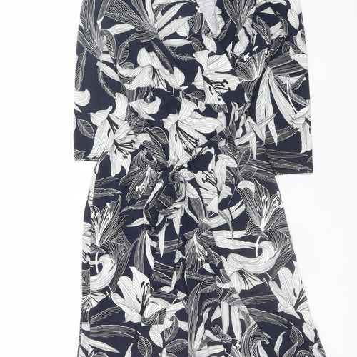 Roman Petite Women’s Blue Floral Wrap Dress Size 10 Knee Length