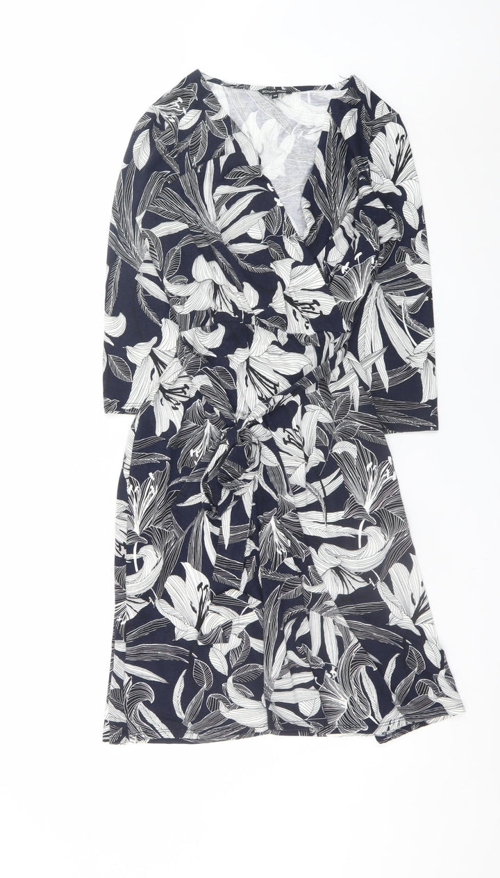 Roman Petite Women’s Blue Floral Wrap Dress Size 10 Knee Length