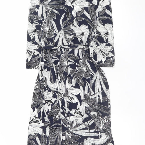 Roman Petite Women’s Blue Floral Wrap Dress Size 10 Knee Length