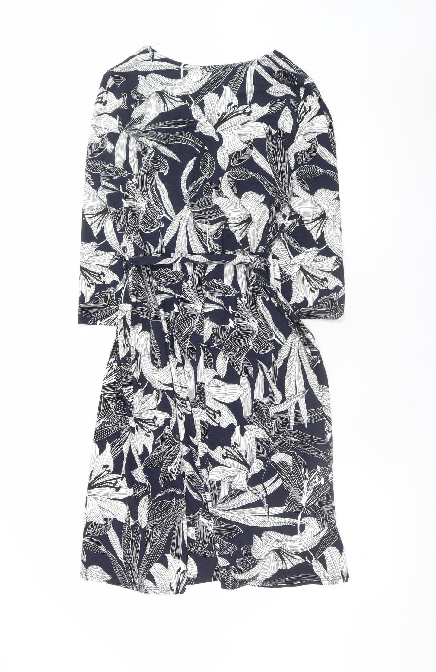 Roman Petite Women’s Blue Floral Wrap Dress Size 10 Knee Length