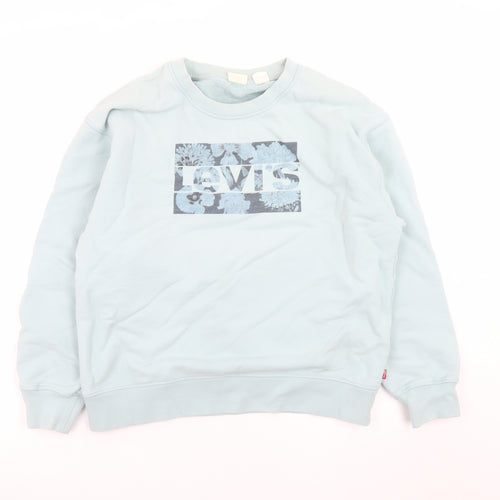 Levi's Women Blue Floral Logo Crew Neck Sweatshirt Size M