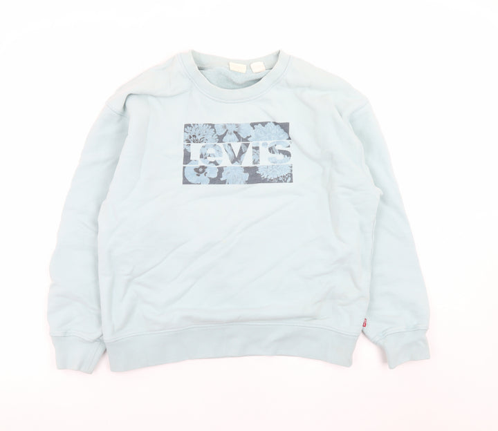Levi's Women Blue Floral Logo Crew Neck Sweatshirt Size M