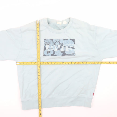 Levi's Women Blue Floral Logo Crew Neck Sweatshirt Size M