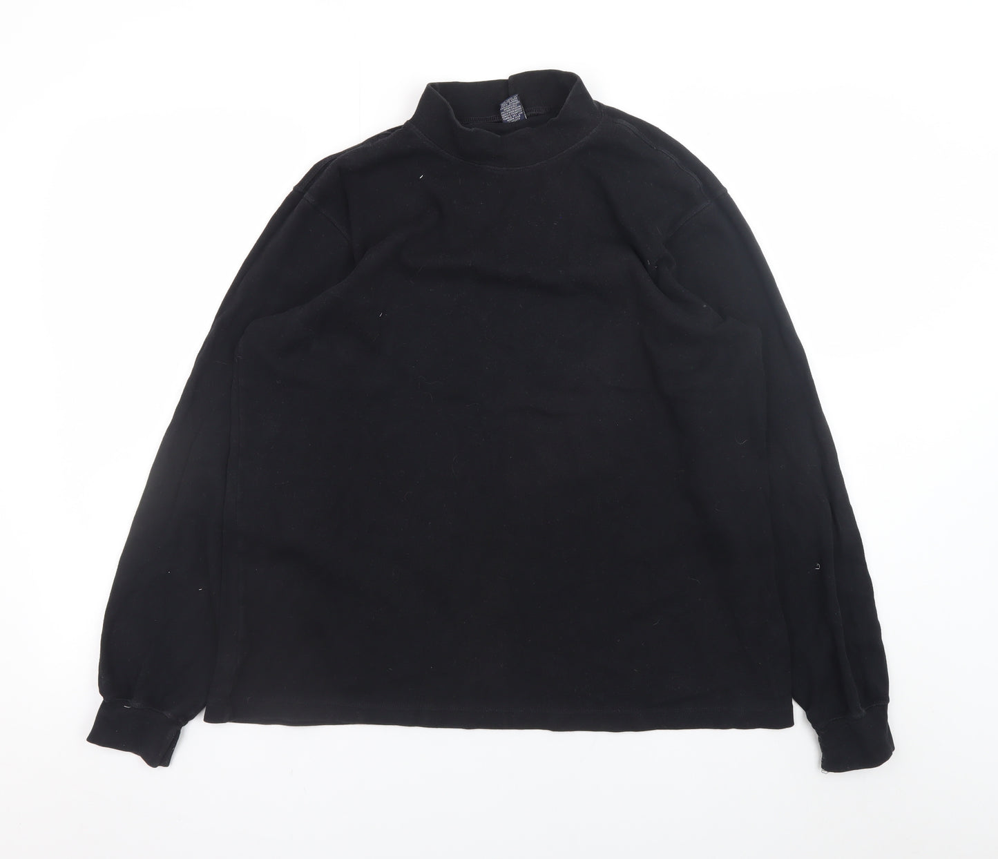 Lands' End Men's Black Long Sleeve Mock Neck Cotton T-Shirt M Regular