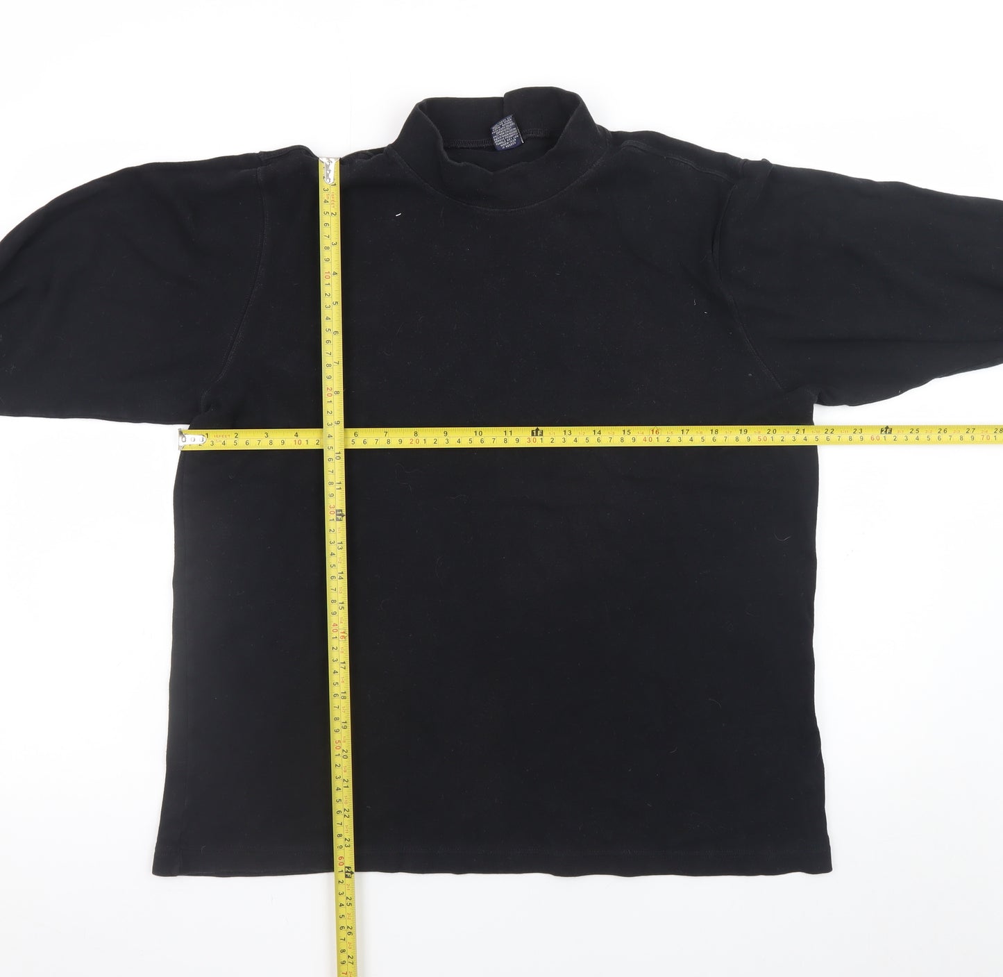 Lands' End Men's Black Long Sleeve Mock Neck Cotton T-Shirt M Regular