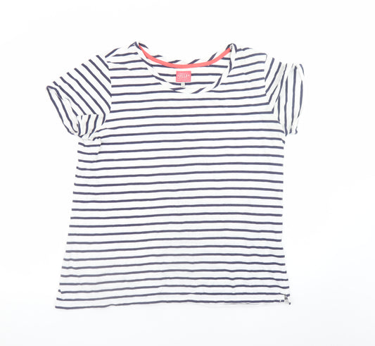 Joules Women’s White Navy Striped Crew Neck Cotton T-Shirt Size 16
