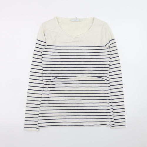 JoJo Maman Bébé Women’s White Striped Maternity Nursing T-Shirt Size S