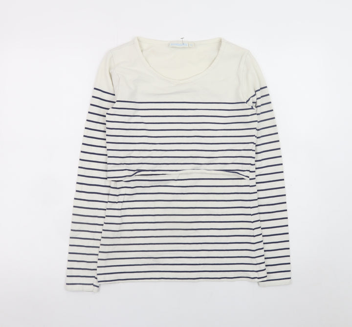 JoJo Maman Bébé Women’s White Striped Maternity Nursing T-Shirt Size S