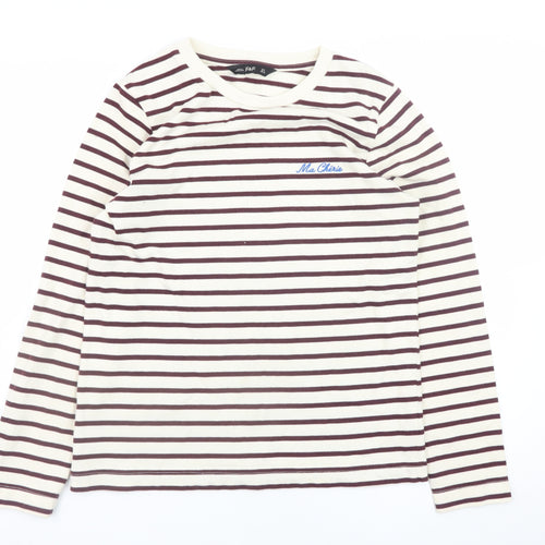 F&F Women’s Brown Striped Long Sleeve Cotton T-Shirt Size 8
