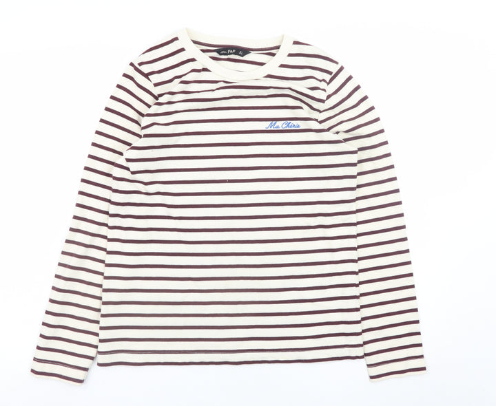 F&F Women’s Brown Striped Long Sleeve Cotton T-Shirt Size 8