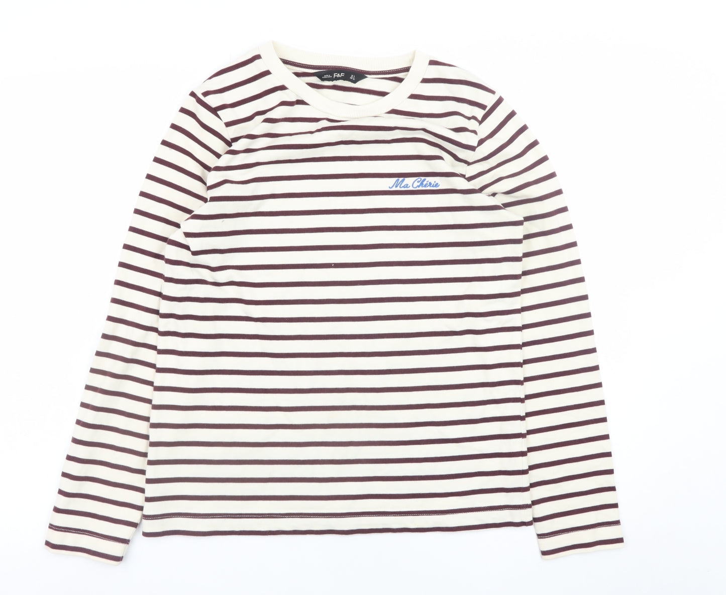 F&F Women’s Brown Striped Long Sleeve Cotton T-Shirt Size 8