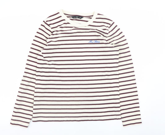 F&F Women’s Brown Striped Long Sleeve Cotton T-Shirt Size 8