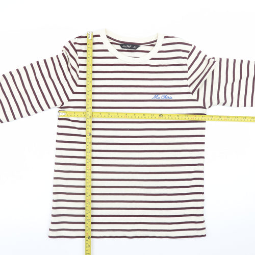 F&F Women’s Brown Striped Long Sleeve Cotton T-Shirt Size 8