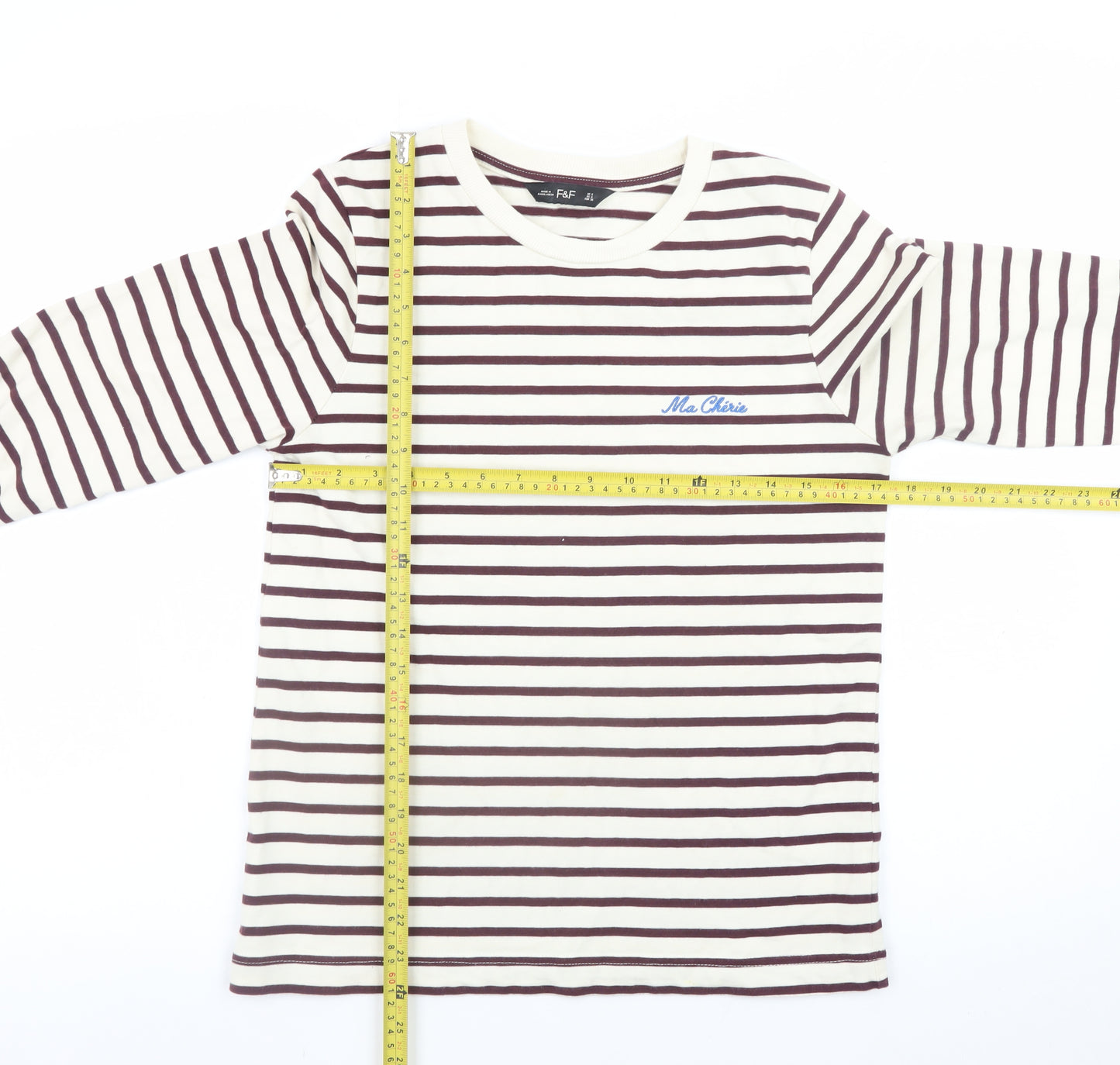 F&F Women’s Brown Striped Long Sleeve Cotton T-Shirt Size 8
