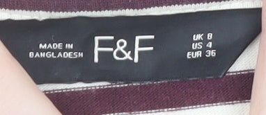 F&F Women’s Brown Striped Long Sleeve Cotton T-Shirt Size 8