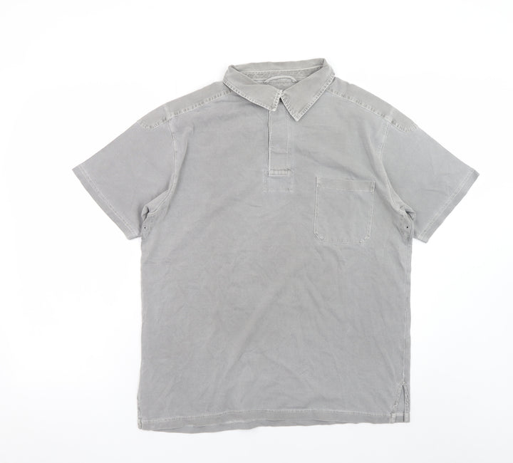 Marks and Spencer Men’s Grey Cotton Short Sleeve Collared Shirt L