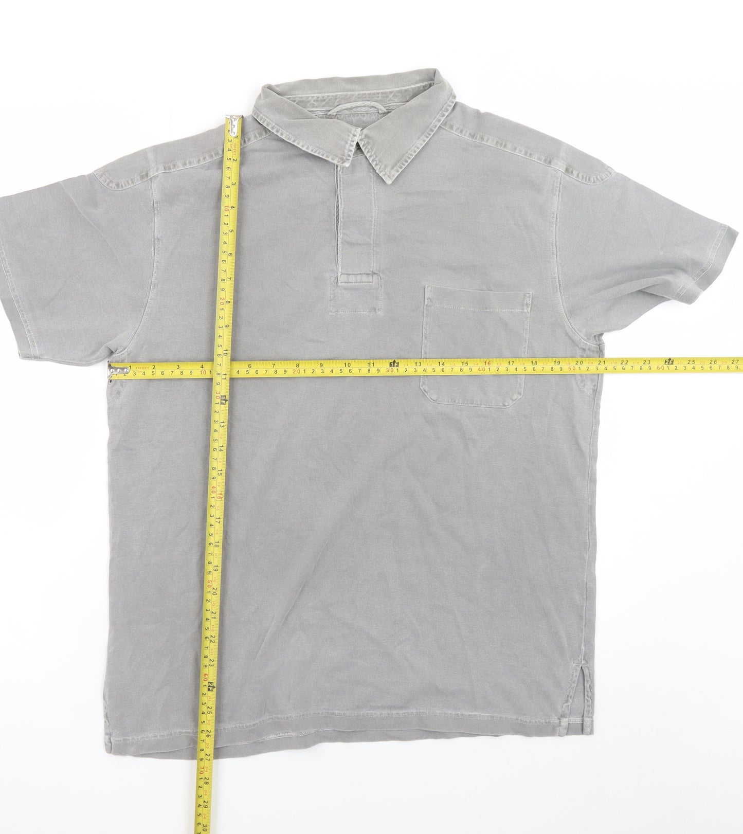 Marks and Spencer Men’s Grey Cotton Short Sleeve Collared Shirt L