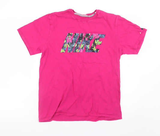 Nike Women’s Pink Floral Logo Athletic T-Shirt L