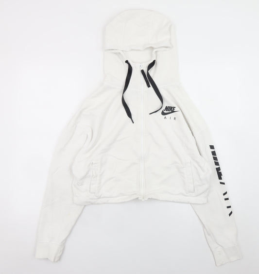 Nike Air White Full Zip Hoodie Women L Cropped Logo Sweatshirt