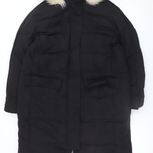 C&A Yessica Women’s Black Faux Fur Hooded Parka Coat Size 14
