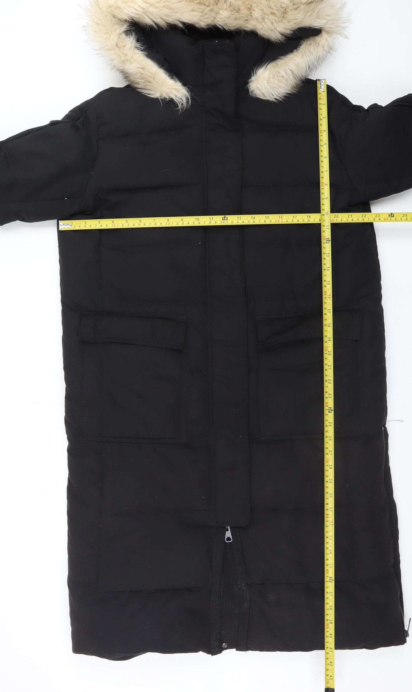 C&A Yessica Women’s Black Faux Fur Hooded Parka Coat Size 14
