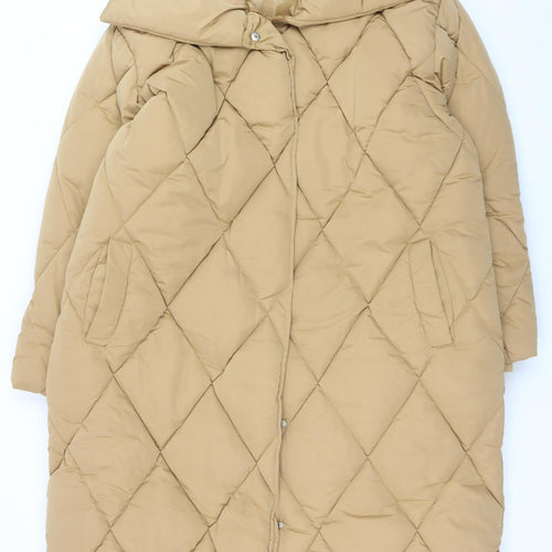 Yours Womens Beige Long Quilted Puffer Coat UK 20 Winter Warm