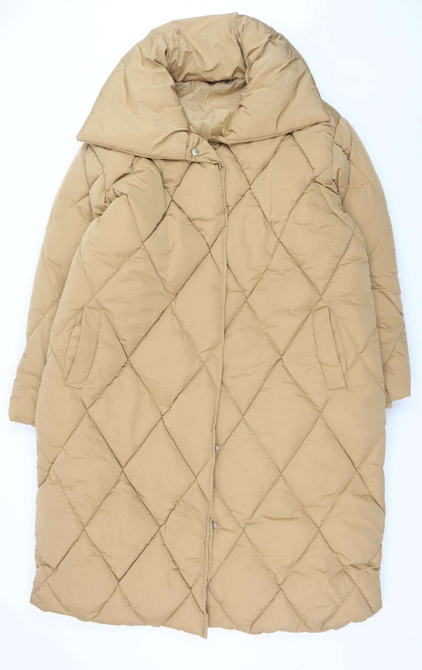 Yours Womens Beige Long Quilted Puffer Coat UK 20 Winter Warm