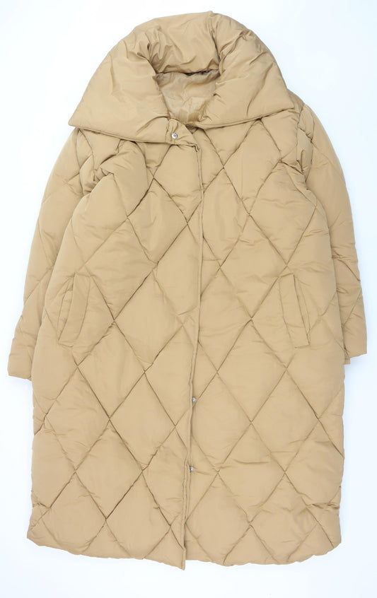 Yours Womens Beige Long Quilted Puffer Coat UK 20 Winter Warm