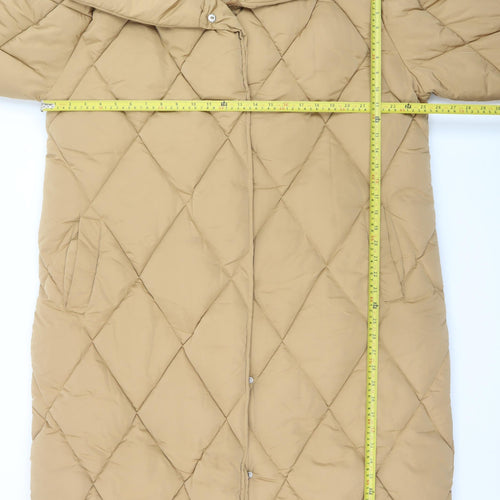 Yours Womens Beige Long Quilted Puffer Coat UK 20 Winter Warm
