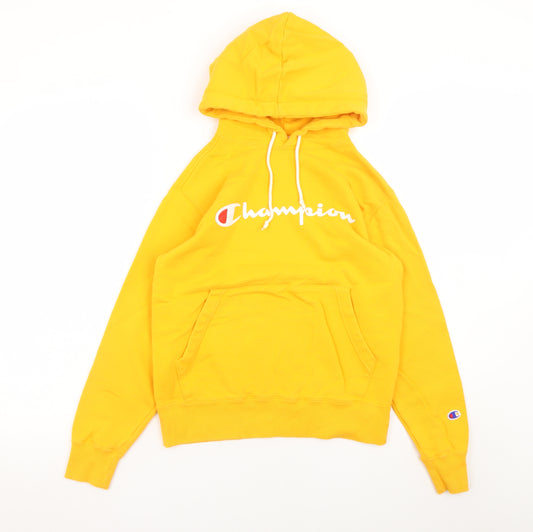 Champion Womens Yellow Hoodie Small Pullover Cotton Logo Casual