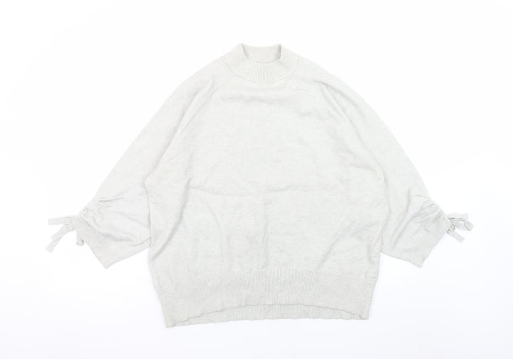 F&F Women's Grey Mock Neck 3/4 Sleeve Bow Jumper Size 14