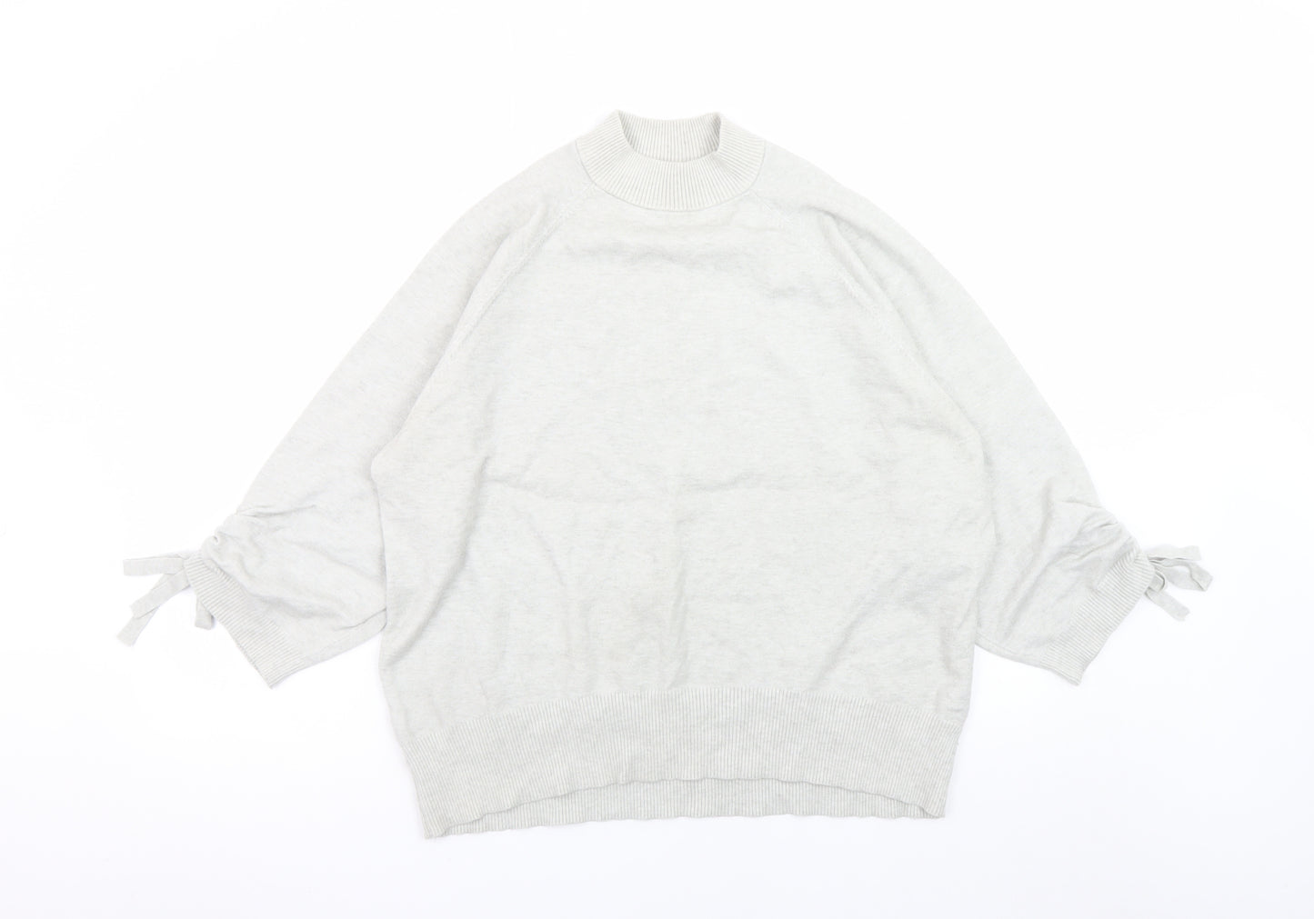 F&F Women's Grey Mock Neck 3/4 Sleeve Bow Jumper Size 14