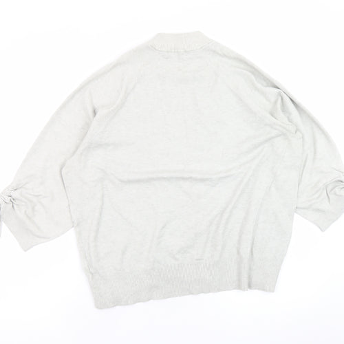 F&F Women's Grey Mock Neck 3/4 Sleeve Bow Jumper Size 14
